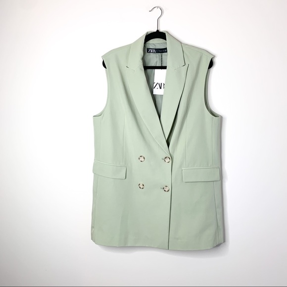 Zara Double Breasted Vest Blazer Green Size L NWT - Picture 7 of 17
